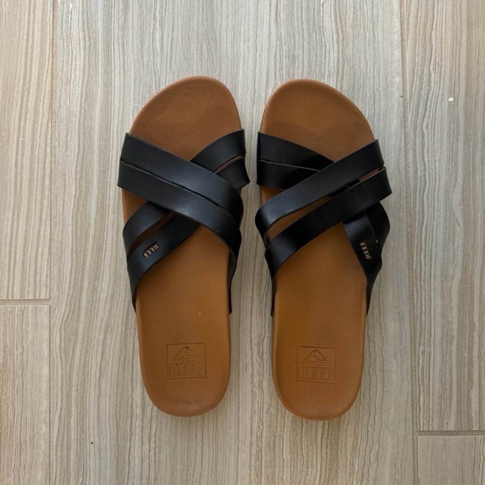 Reef Black and Tan Slide Sandals